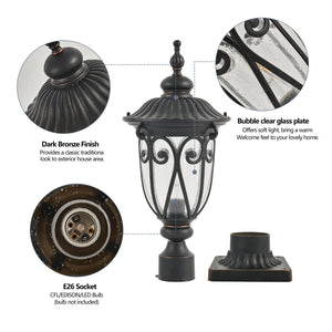 English Elm 24"(H) Vintage Black Outdoor Post Lantern with Bubble Glass, Rust-Resistant Aluminum, E26 Compatible Lighting Elegance for Pathway Patio Garden (Bulb Not Included) W1340P239409