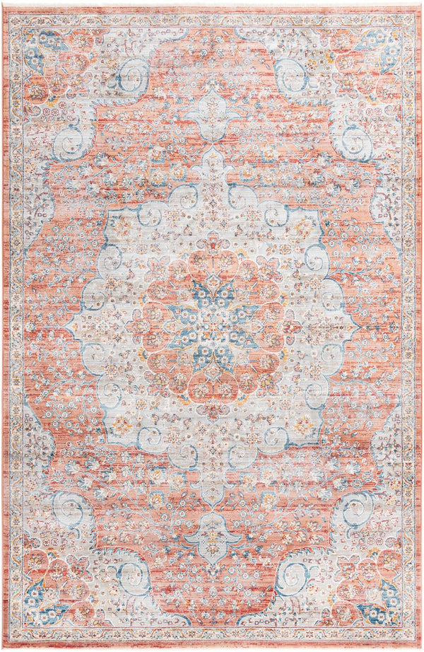 Unique Loom Newport Elms Machine Made Medallion Rug Red, Ivory/Light Blue/Terracotta/Rust Red 6' 1" x 9' 2"