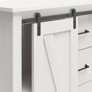 English Elm Alton Farmhouse Chest with Sliding Barn Door Five Drawers and Matte Black Hardware Oak B2733S00019