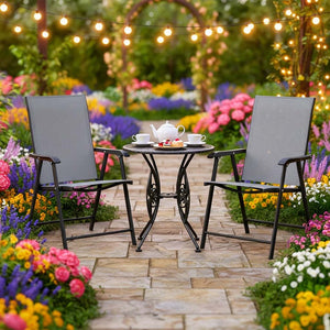 English Elm Outdoor Stackable Folding Chairs Set Ergonomic Mesh Back Steel Frame Patio Seating Gray W5159P445934