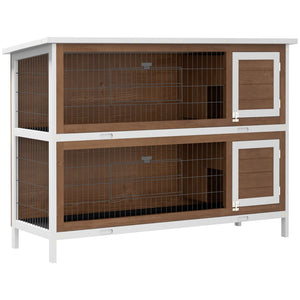 English Elm Pawhut Two Story Wooden Rabbit Hutch Outdoor Indoor Pet House with Lockable Doors W2225P229576