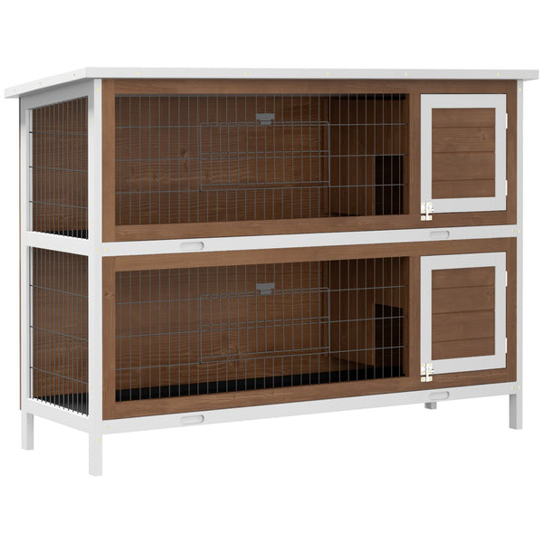 English Elm Pawhut Two Story Wooden Rabbit Hutch Outdoor Indoor Pet House with Lockable Doors W2225P229576