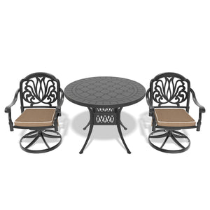 English Elm 3-Piece All-Weather Cast Aluminum Dining Set With Swivel Chairs & Stylish Round Table For 2 Outdoors W1710S00266