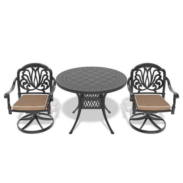 English Elm 3-Piece All-Weather Cast Aluminum Dining Set With Swivel Chairs & Stylish Round Table For 2 Outdoors W1710S00266