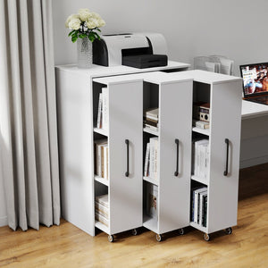 English Elm Bookcase with Pull Out Hidden Shelving Panels on Wheels for Office or Living Room W331P374568
