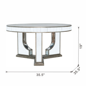 English Elm 35.5x35.5x19" Round Coffee Table with Mirrored Silver Finish, Floral Accents & Sturdy Circular Top, Elegant Living Room Centerpiece W2078P248214