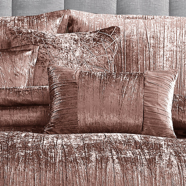 English Elm Turin Blush Crinkle Velvet 7PC King Bedding Set – Luxurious Textured Velvet, Reversible Shams & Pillows B340P341993