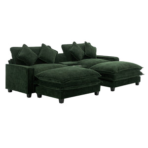 English Elm 111" Sectional Sofa Chenille Upholstered with Removable Ottoman, USB Ports, Cup Holders & Storage Box Green N719S001480F