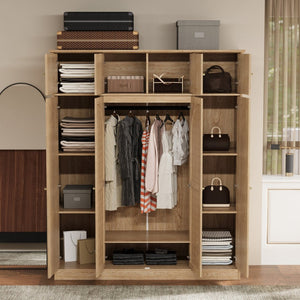 English Elm 70.87"tall Rattan Door Armoire Freestanding Wardrobe with Adjustable Shelves Hanging Rod Natural W757S00054