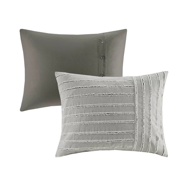 JLA Home Madison Park Signature - Oversized Cotton Clipped Jacquard Comforter Set with Removable Duvet Insert, Euro Shams, Pillows Gray MPS10-463