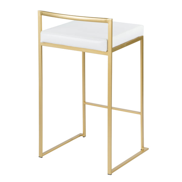 English Elm Fuji 26" Glamorous Gold Metal Counter Stool Set Of 3 With White Faux Leather For Modern Spaces B202P221995