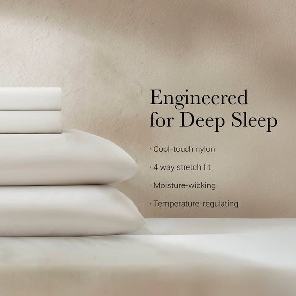 English Elm 4-piece King Nylon Spandex Sheet Set Moisture Wicking Stretch Cool Sleep Bedding White B035P408284