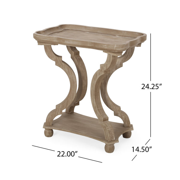 English Elm Christopher Knight Home® - End Hourglass Accent Table with Lipped Rectangular Top, French Country Firwood Charm and Elegance Natural N771P223027K
