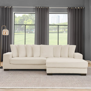English Elm Corduroy Tufted Sleeper Sectional Sofa – L-Shaped Modular Design With Customizable Footrests In Beige W487S00342