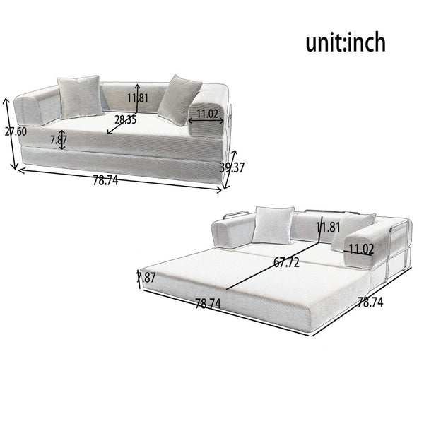 English Elm Double Convertible Corduroy Sleeper Sofa High Density Foam Wide Armrest Studio Bed W3064P245390
