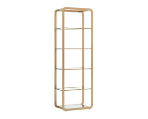 Sunpan Ambretta Bookcase: Elegant Modern Design with Glass Shelves and Mirrored Bottom for Stylish Storage Small - 24W x 15D x 72H