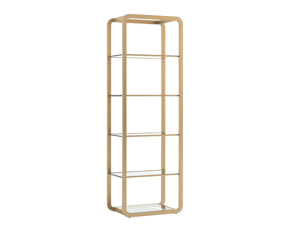 Sunpan Ambretta Bookcase: Elegant Modern Design with Glass Shelves and Mirrored Bottom for Stylish Storage Small - 24W x 15D x 72H