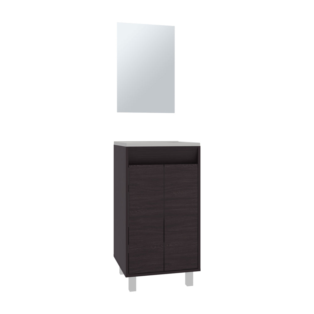 English Elm Bathroom Compact vanity cabinet with sink and mirror, 2-door storage, 2 shelves, 4 legs, engineered durability Black 37.01 L x 22.05 W x 12.2 H B097P350301