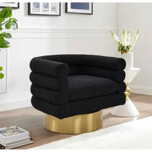 English Elm Modern Boucle Upholstered Barrel Swivel Chair with Brushed Gold Base for Living Room Black B011P426603