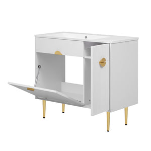 English Elm 36" Modern Bathroom Vanity with Resin Basin Sink, Soft-Closing Doors, Drop-Down Cabinet & Storage Elegance N710P265934K