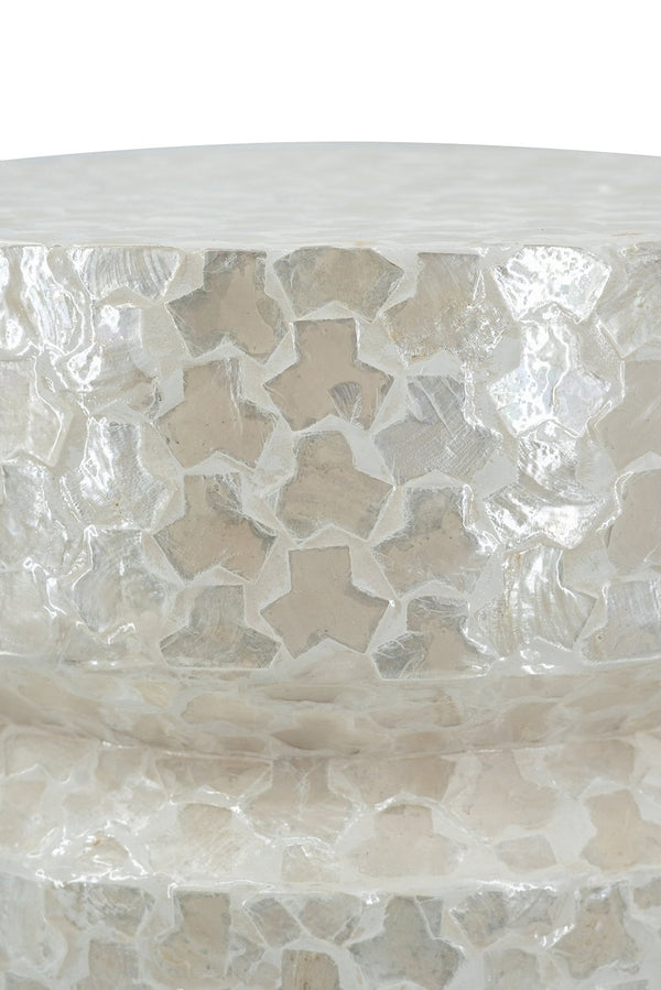 English Elm 14x14x18" Capiz Stool with Ogee Pattern and Brass Base — Modern Geometric Accent Seat for Living Spaces White W2078P326514