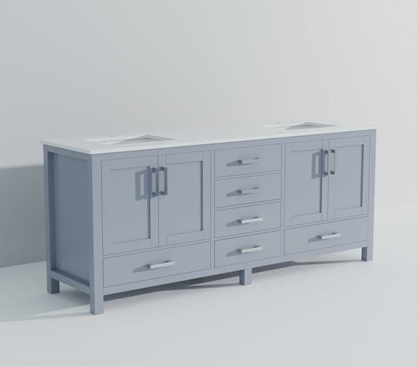 English Elm Dark Grey Double Bath Vanity 84" W With Cultured Marble Top - Elegant Storage & Soft-Close Design B2731P259154