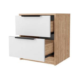 English Elm White Two-tone Oak Nightstand with Dual Drawers for Modern Scandinavian Bedrooms B062P431137