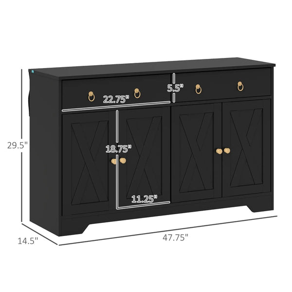 English Elm Kitchen Farmhouse Buffet Cabinet with Sliding Barn Doors Drawers and Adjustable Shelving T3971P399157