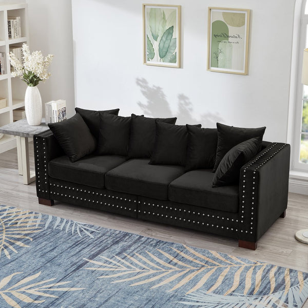 English Elm Modern Velvet Sofa Set 2+3 Seater With Square Armrests & Silver Nailhead Trim - Stylish Comfort! W1097S00192