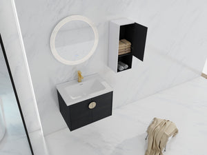 English Elm 28" Wall-Mounted Bathroom Vanity & Ceramic Sink With Side Cabinet, Soft-Close Doors For Modern Homes W999S00329