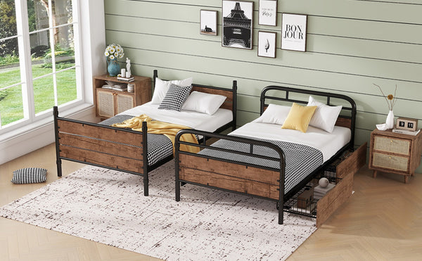 English Elm Twin Xl Metal Bunk Bed With Led Light & Charging Station, 2 Storage Drawers For Organized Living W2580S00048-GIGA