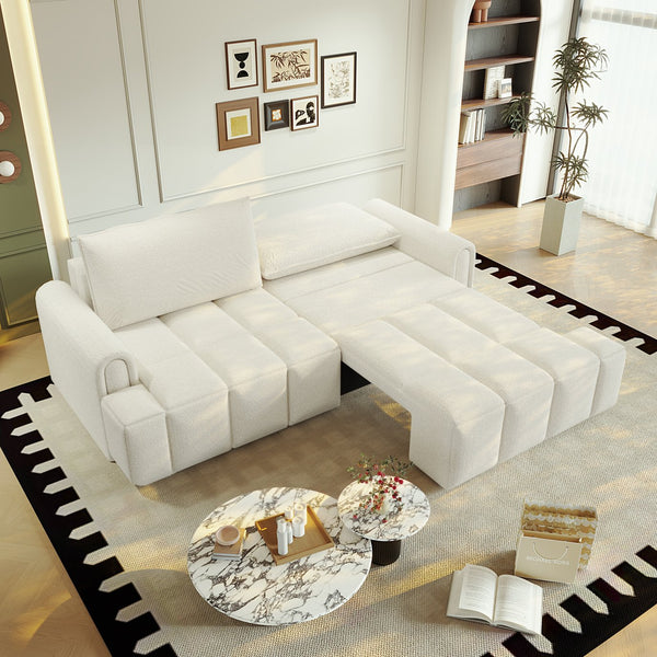 English Elm 90.2" 3-in-1 Convertible Sleeper Sofa Bed with Teddy Fabric & Storage, King-Size Comfort for Living Beige+White W1885S00249