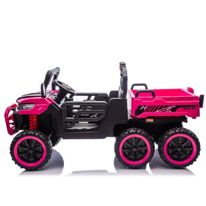 English Elm 24v Two Seat Kids Electric Dump Truck Six Wheel 4wd Utv with Parental Remote Pink W1578P268990