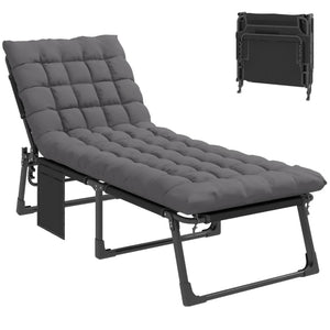 English Elm Folding Outdoor Chaise Lounge with Face Hole Side Table and Five Position Recline Dark Gray T3971P480726