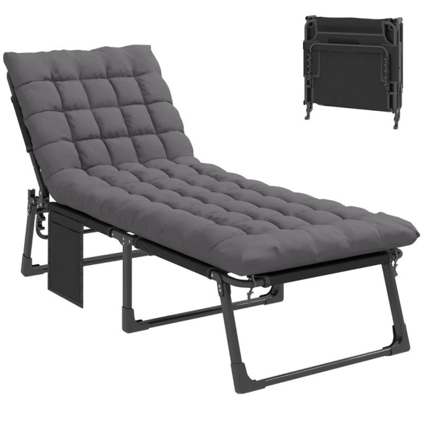 English Elm Folding Outdoor Chaise Lounge with Face Hole Side Table and Five Position Recline Dark Gray T3971P480726