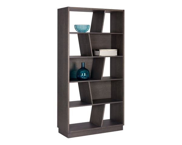 Sunpan Jude Bookcase – Bold Contemporary Design with Staggered Shelving for Stylish Storage Solutions Charcoal Grey