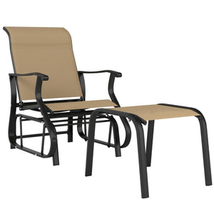 English Elm Comfortable High Back Outdoor Glider Chair and Ottoman Set with Breathable Mesh Steel Frame Black,Tan T3971P459487