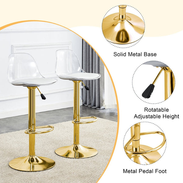 English Elm Modern Swivel Barstools Set of 2 with Clear Pet Back and Padded Pu Seat W1151P192280