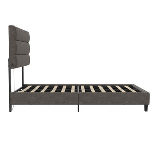 English Elm Paloma Linen Upholstered Bed Channel Tufted Headboard with Built-in Dual Usb Ports B2733P445252