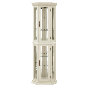 English Elm Lighted Corner Curio Cabinet - Elegant Glass Display With Adjustable Shelves & Bead Bulb Lighting - White W1758P300131