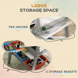 English Elm Qaba Kids Art Easel with Paper Roll, Double-Sided Chalk & Whiteboard, Storage Boxes, Safe Build Gray W2225P249778