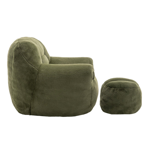 English Elm Bean Bag Chair - Luxurious Faux Fur Sofa With Back Support & Footstool For Ultimate Comfort & Style W2200P326906