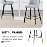 English Elm Modern Light Gray Pu Bar Stool - Gold Decorated Legs With Comfortable Resting Beam.Light Gray,Black Metal Legs,,Bar Stool.Set Of 2 Chairs.