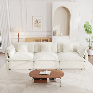 English Elm Mid-century Modern Chenille Sofa with Tapered Wood Legs and Five Accent Pillows W714S00557