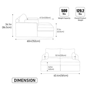 English Elm 63.39" Chenille Convertible Sofa Bed with Pocketed Spring Cushions for Modern Living Spaces Ivory W3189S00032