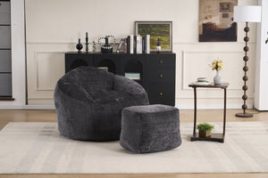 English Elm Foam Memory Foam Bean Bag Chair with Plush Chenille Cover, Large 42" Round Comfortable Lounger Black W2915P283417