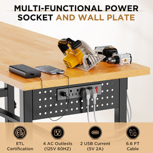 English Elm 96" Heavy Duty Garage Workbench Solid Wood Top Pegboard 2000 Lb Steel Frame W3190P401361