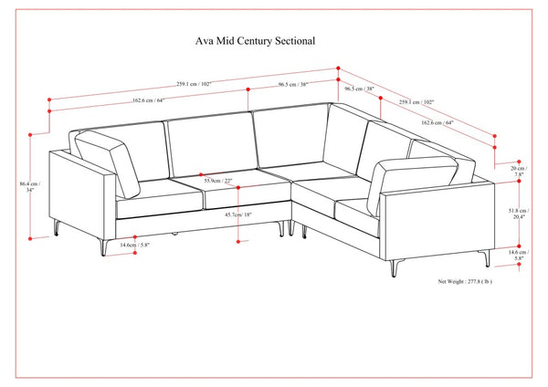 English Elm Ava Handcrafted Mid-Century Corner Sectional Sofa with Eco Performance Fabric, Seats 5 Comfortably Cream B136P199283