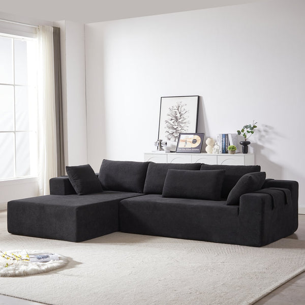 English Elm Modern Chenille Upholstered Sectional Sofa Set - 108" L-Shaped Convertible Couch With 6 Pillows W834S00394