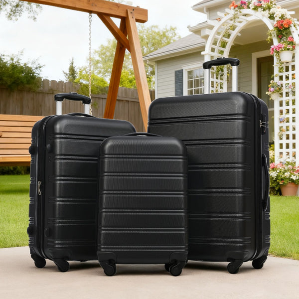 English Elm 3 Piece Abs Hardshell Spinner Luggage Set with Tsa Lock Expandable Travel Suitcases Black PP191030AAB